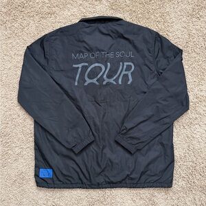 BTS Map Of The Soul Tour Coach Jacket Womens Size F Black Snap Up K-Pop Merch